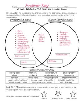 Primary And Secondary Sources Worksheet 6th Grade