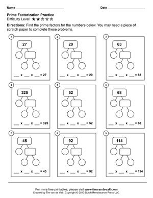 Sixth Grade 6th Grade Prime Factorization Worksheet With Answers