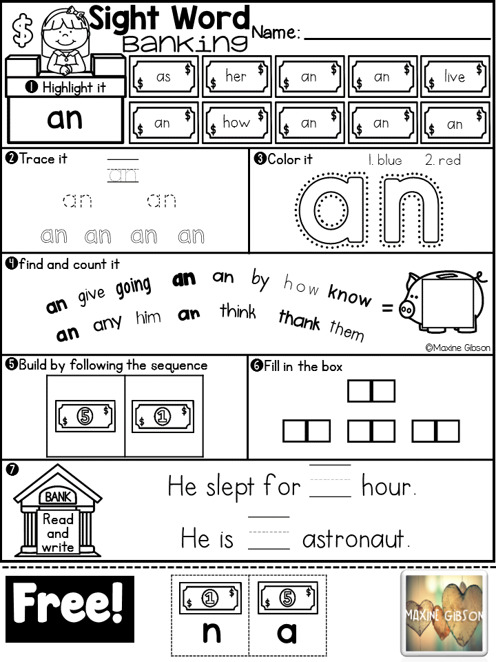 1st Grade Reading Worksheets Sight Words