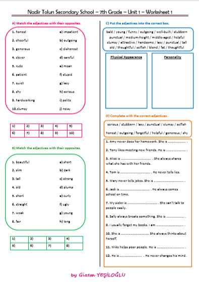 Personality Adjectives Worksheet