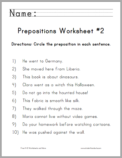 English Worksheets For Grade 2 Prepositions