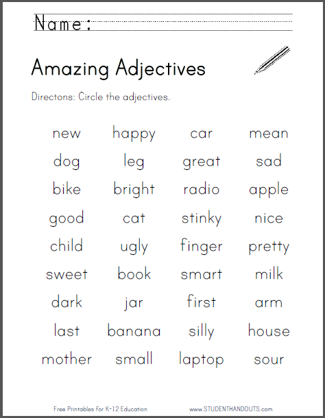 Adjectives Worksheets With Answers Pdf