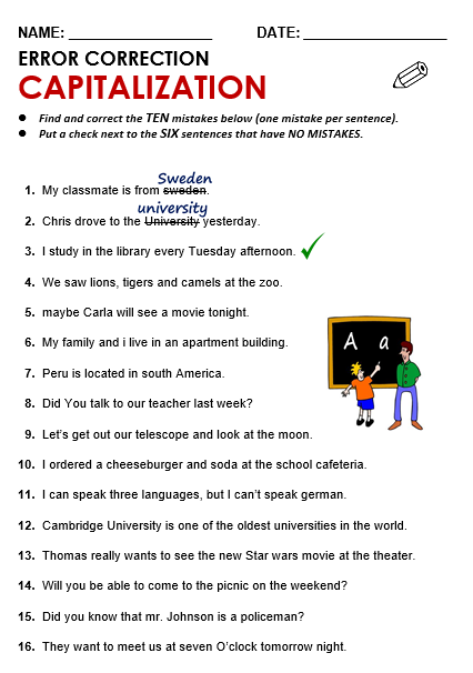 Capitalization Worksheets With Answer Key Pdf