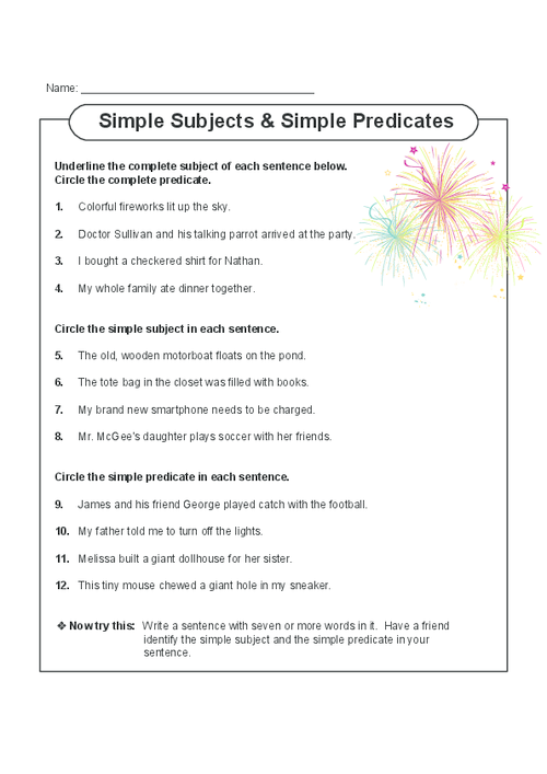 Grade 4 Subject And Predicate Worksheet 4th Grade