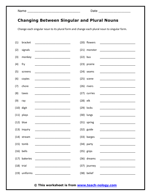 Grade 2 Singular And Plural Worksheets With Answers