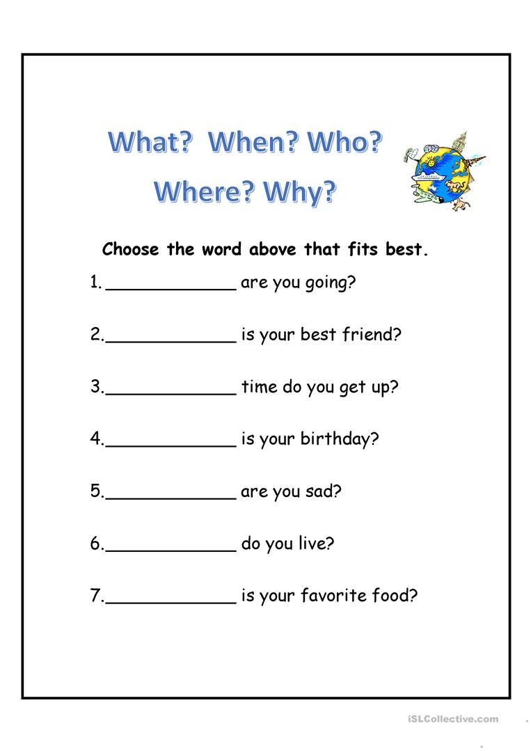 Wh Questions Worksheets For Kindergarten