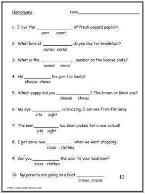 5th Grade Homophones Sentences Worksheet