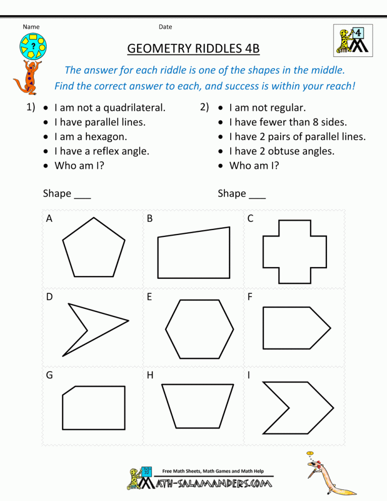 4th Grade Geometry Worksheets With Answers