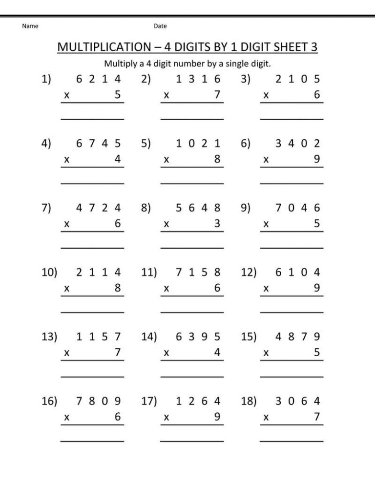 Year 4 Maths Worksheets Division