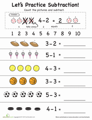 Subtraction Worksheets For Grade 1 Up To 10