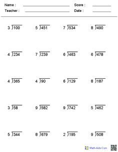 Short Division Worksheets Grade 4