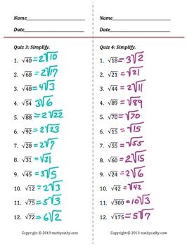 Simplifying Square Roots Worksheet Answers With Work