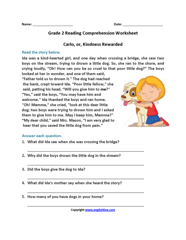 Printable Grade 5 Reading Comprehension Worksheets Pdf