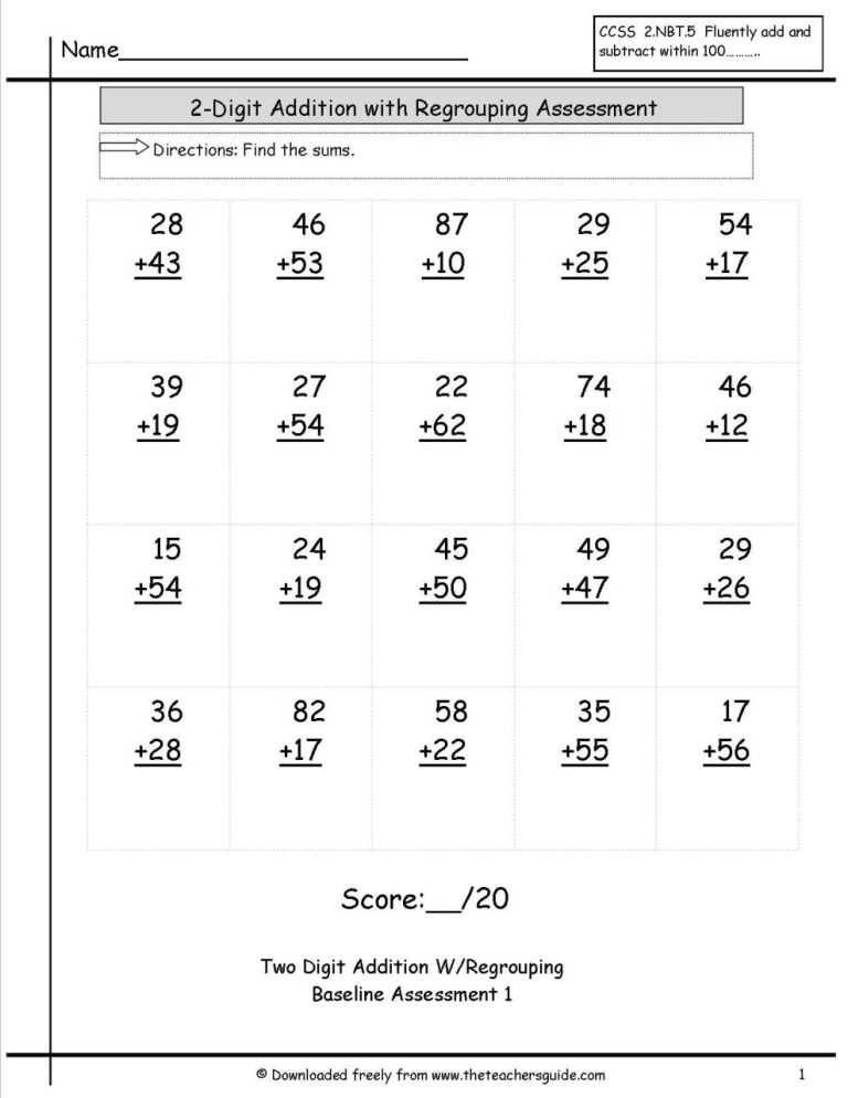 Free Addition Worksheets With Regrouping