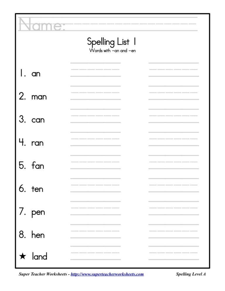 1st Grade Spelling Worksheets Free Printables