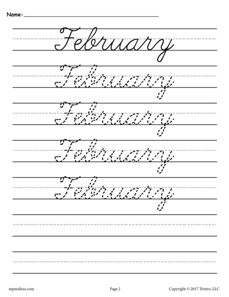 Tracing Free Printable Cursive Handwriting Worksheets