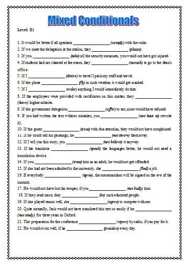 Mixed Conditionals Worksheet