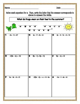 Solving Multi Step Equations Puzzle Worksheet Answer Key