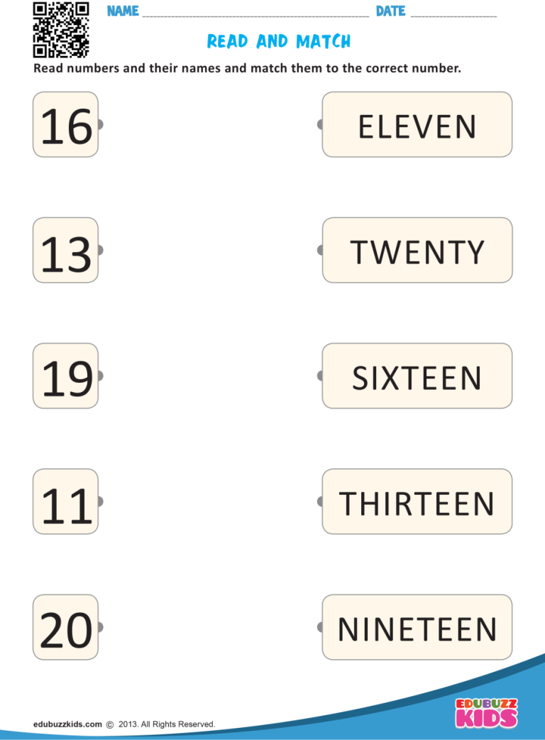 Number Names Worksheets For Kindergarten