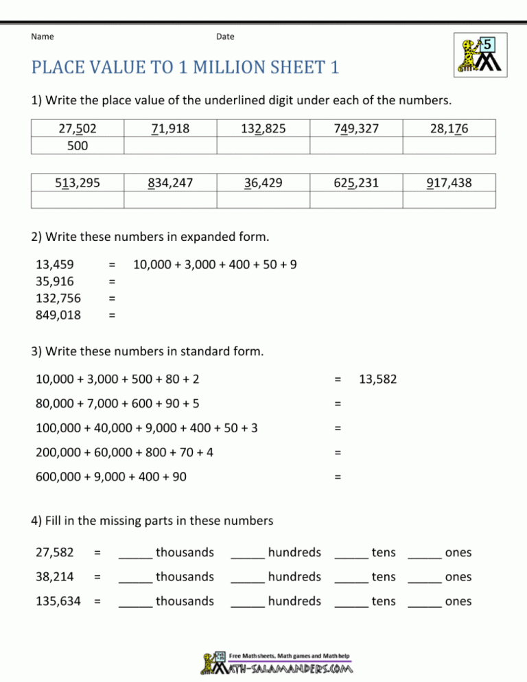 Writing Numbers In Words Worksheets Grade 5