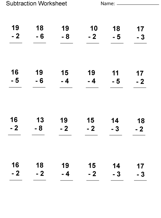 Printable Subtraction Worksheets For 1st Grade