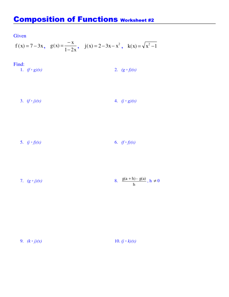 Composition Of Functions Worksheet