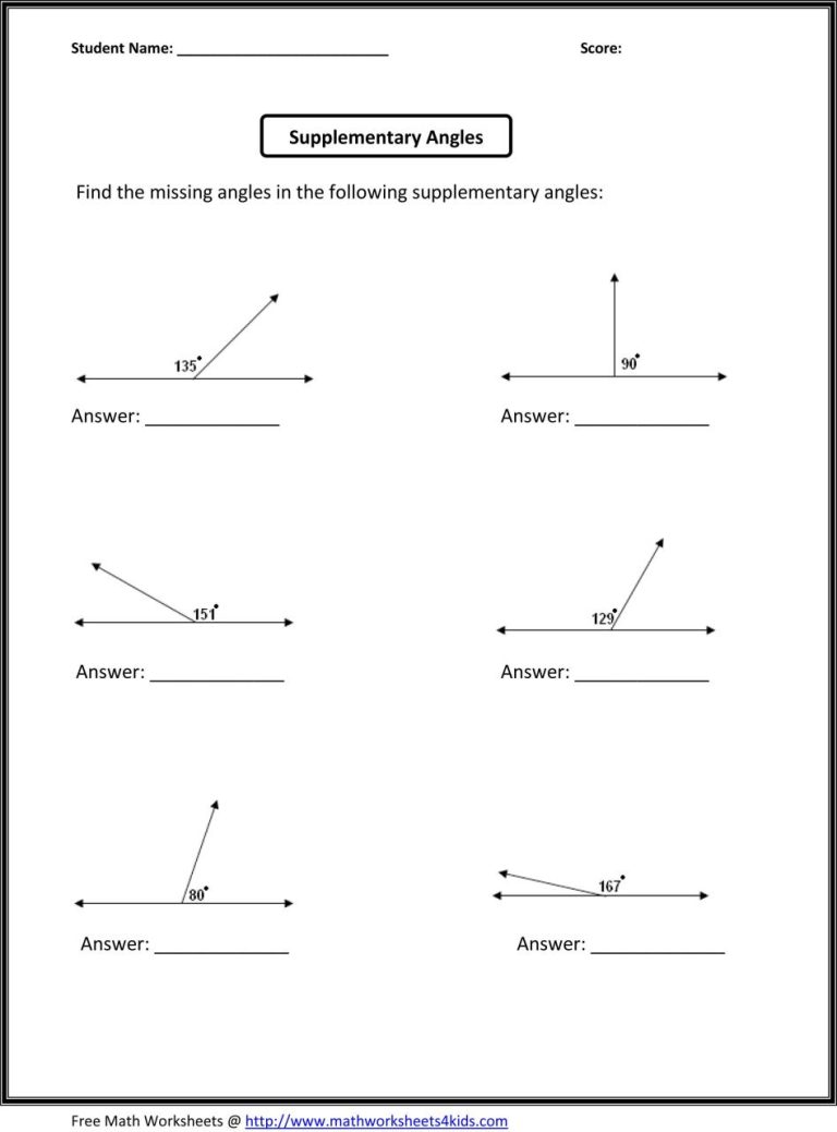 Complementary And Supplementary Angles Worksheet Free