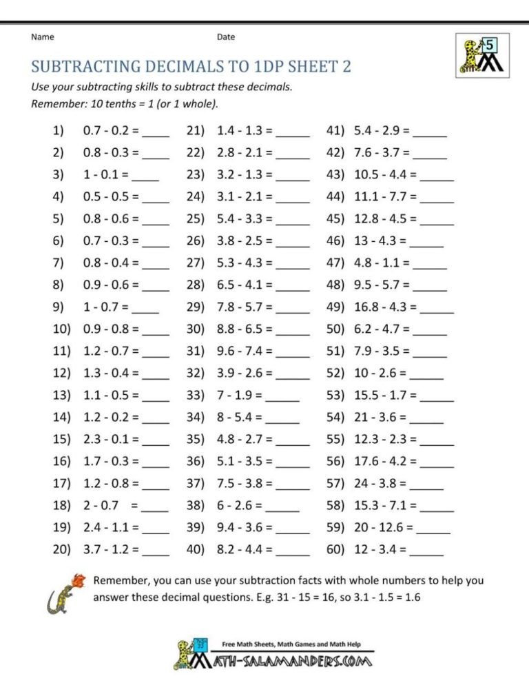 Adding And Subtracting Decimals Worksheets Pdf 7th Grade