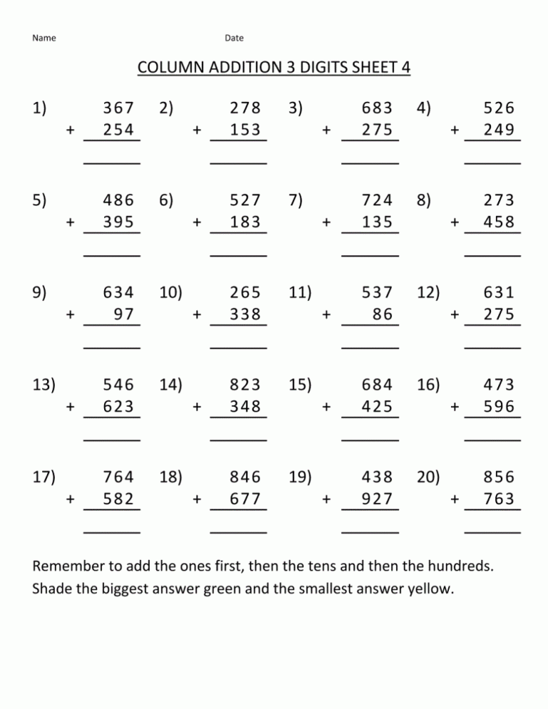 Math Worksheets Grade 4 Addition And Subtraction