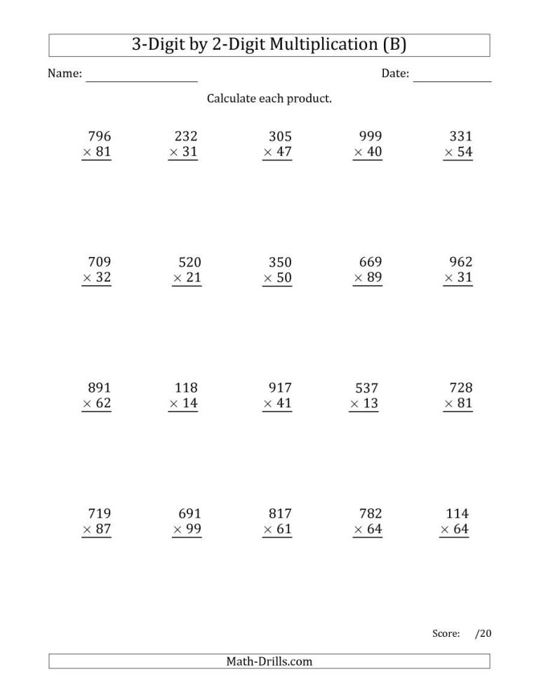 2 Digit Multiplication Worksheets Grade 6