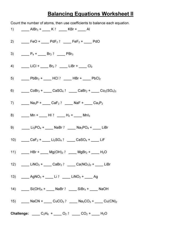 Writing Chemical Equations Worksheet