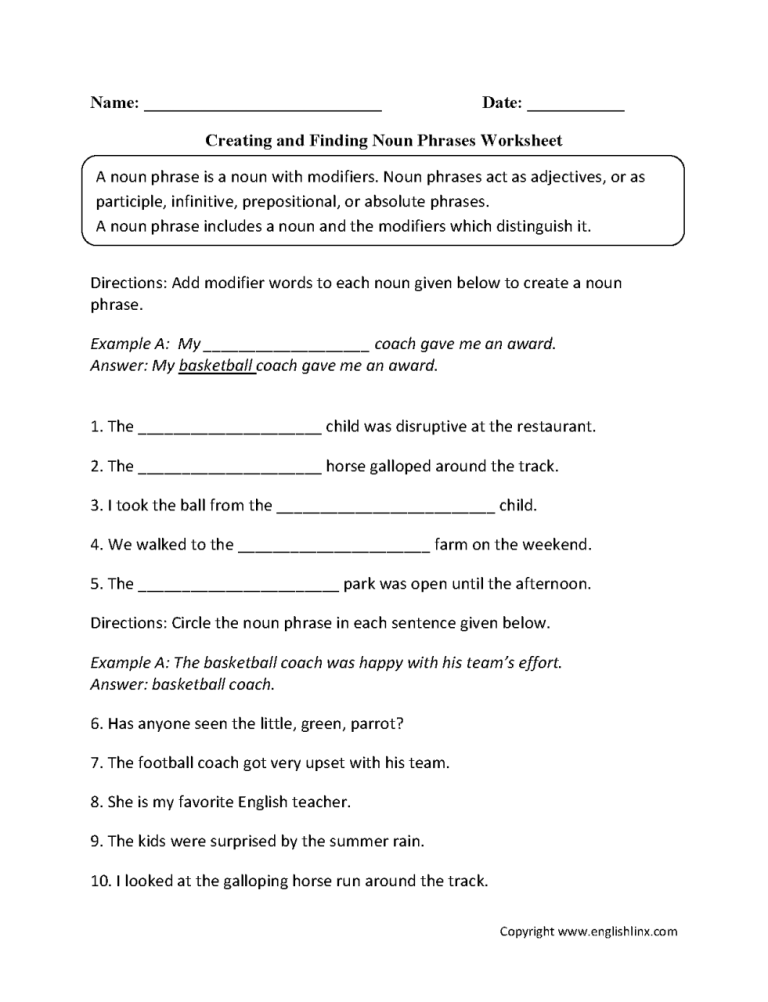 Nouns Worksheet For Grade 5 With Answers