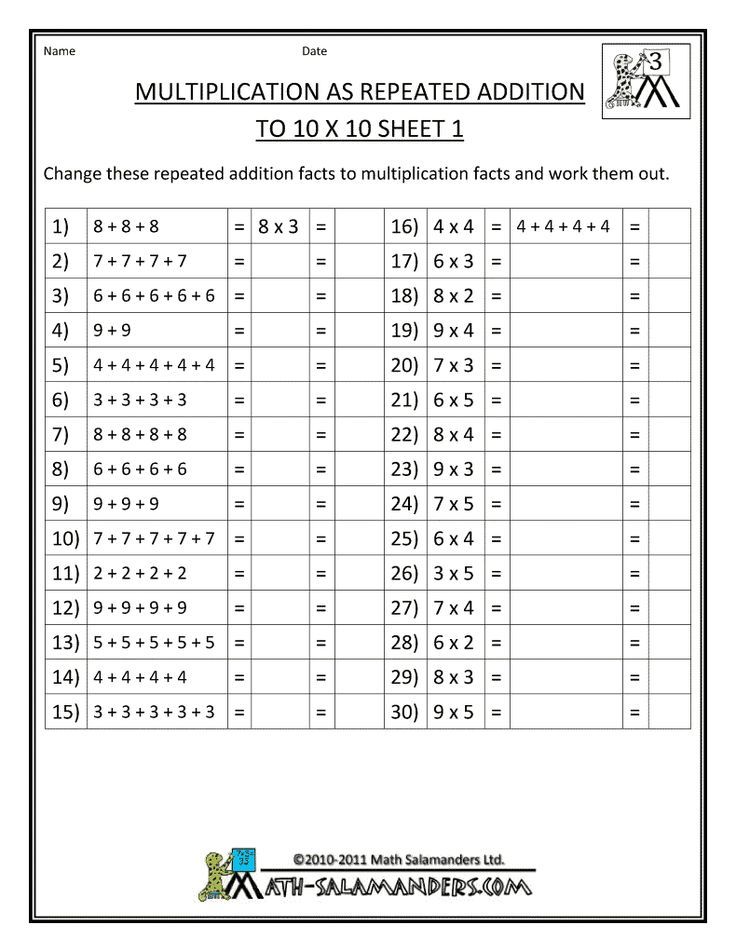 Repeated Addition Worksheets 3rd Grade