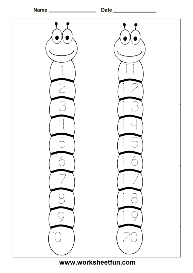 Math Counting Worksheets 1-20