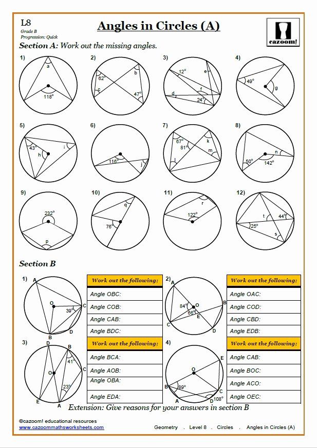 Inscribed Angles Worksheet Answers