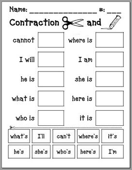 Contractions Worksheet Cut And Paste