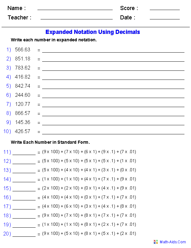 Expanded Form Worksheets Grade 3