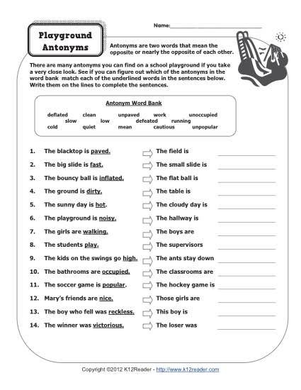 5th Grade Synonyms Worksheet With Answers