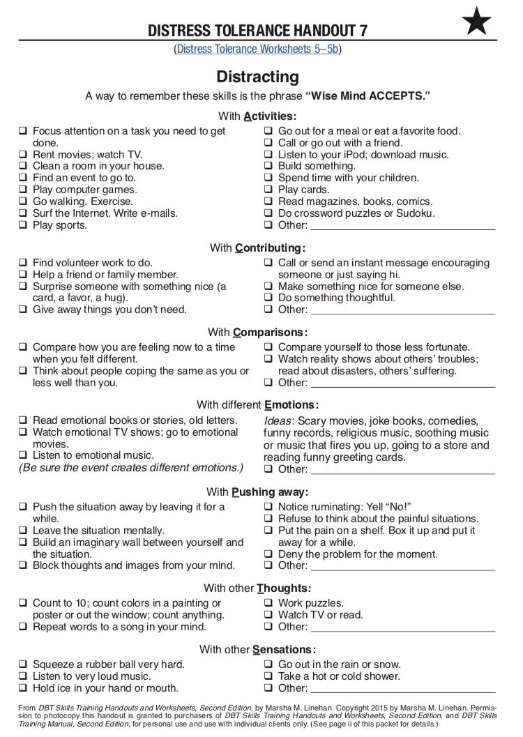 Printable Dbt Worksheets Distress Tolerance