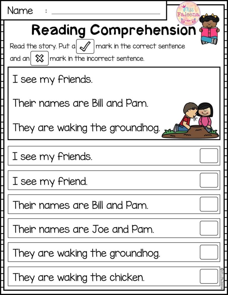 Reading Comprehension Worksheets Pdf For Kindergarten