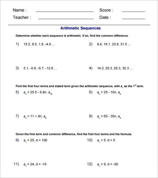 Arithmetic Sequence Worksheet With Pictures