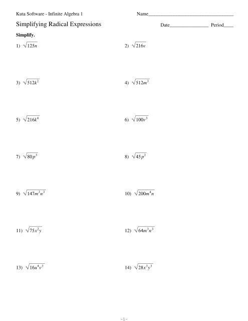 Kuta Software Simplifying Radicals Worksheet Answers