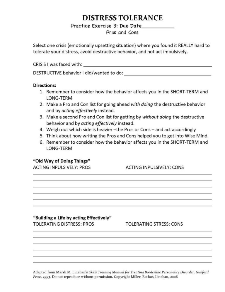 Dbt Worksheets Distress Tolerance Pdf