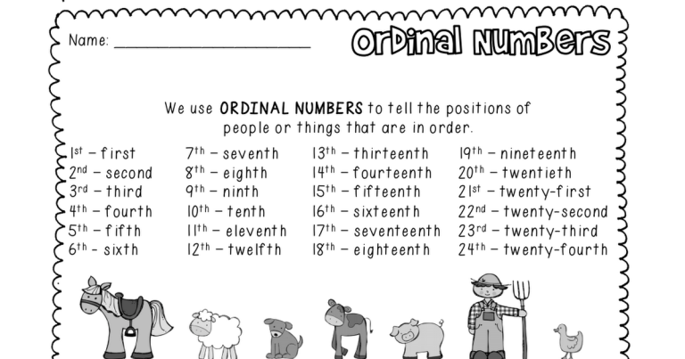 Ordinal Numbers Worksheet Kindergarten Pdf