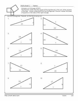 Pythagorean Theorem Worksheet Answer Key Geometry