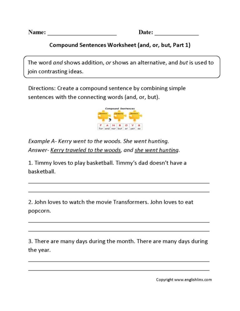 Simple Compound And Complex Sentences Worksheet 7th Grade