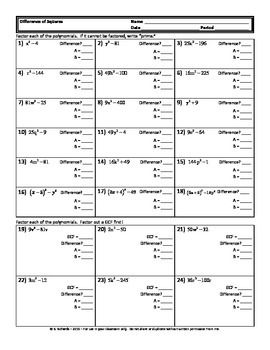 Precalculus Factoring Review Worksheet