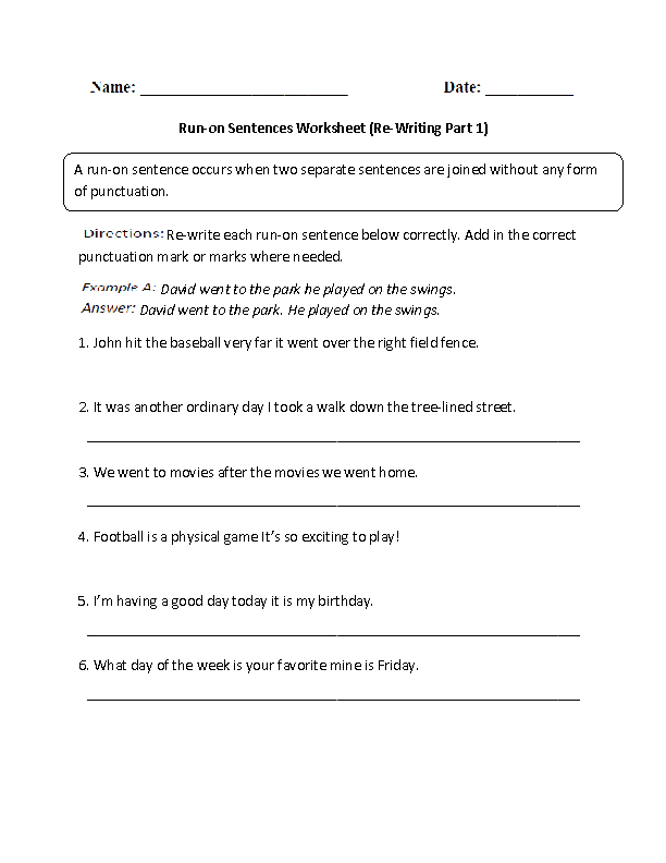 Sentence Correction Worksheets 6th Grade