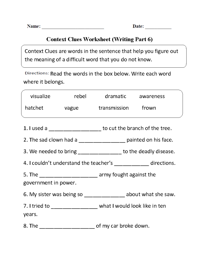 Free Printable Vocabulary Worksheets 4th Grade