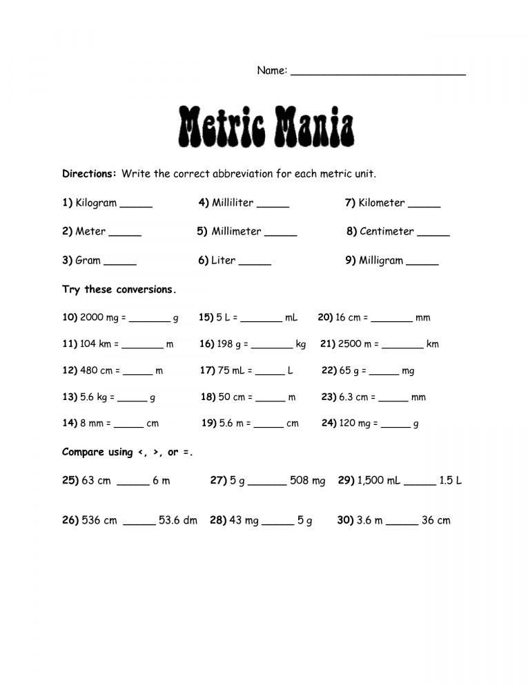 Converting Metric Units Worksheet 7th Grade